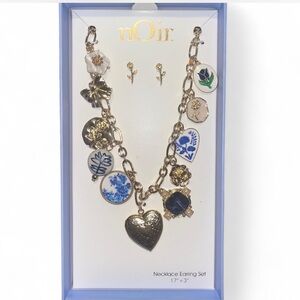 nOir Jewelry Gold and Blue Modern Vintage Necklace